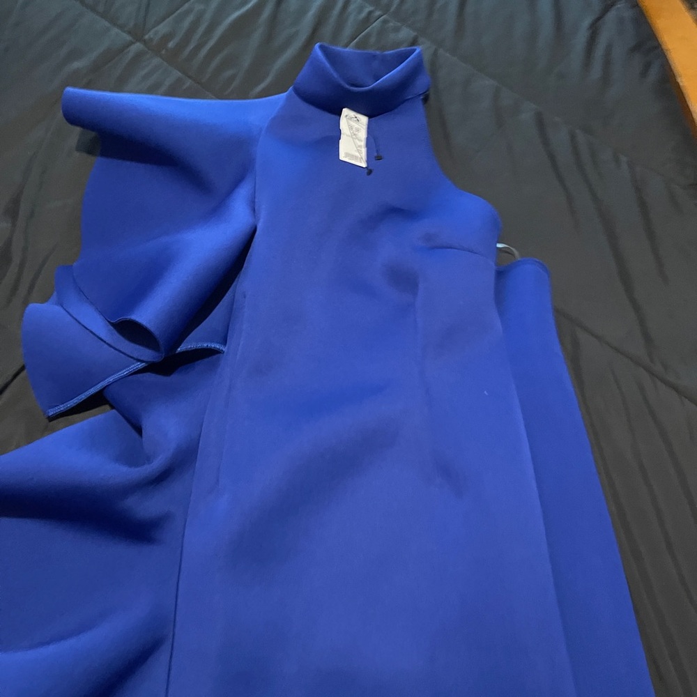 Blue ruffle bodycon midi dress